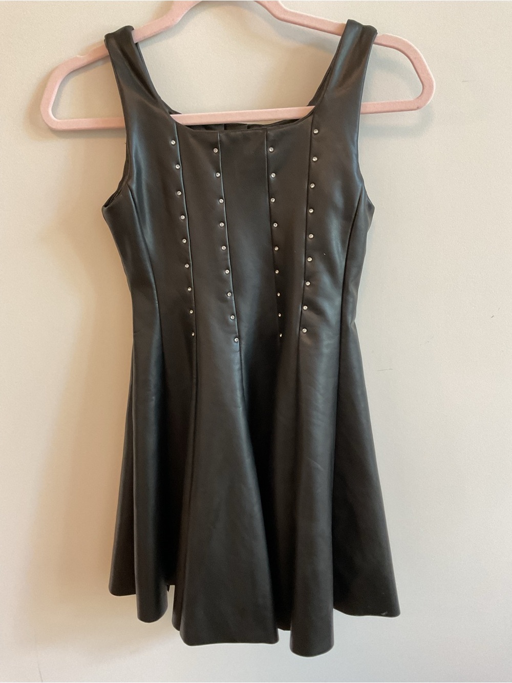 Black Faux Leather Studded Fit-and-Flare Dress Truce